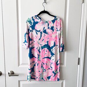 Lilly Pulitzer Pink & teal floral boatneck shift dress